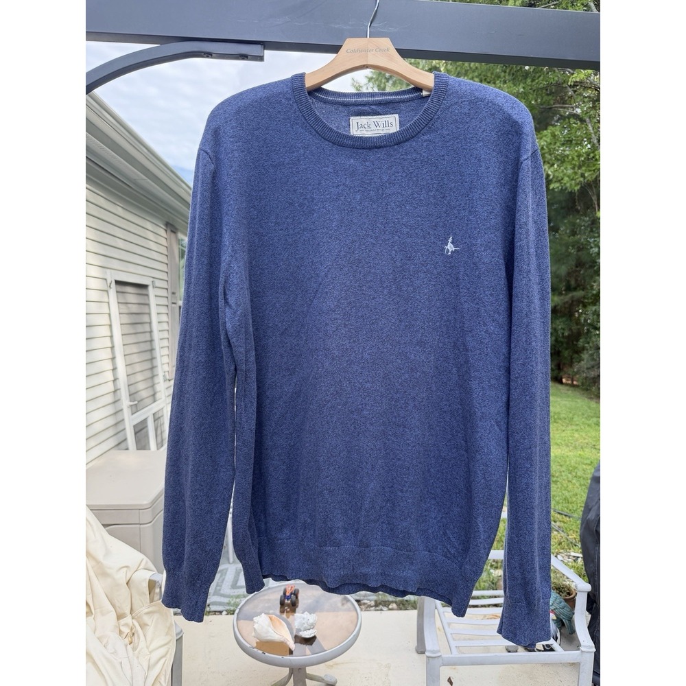 Jack Wills Mens XL Crewneck Sweater Blue 100% Cotton Pheasant Logo British. 5327